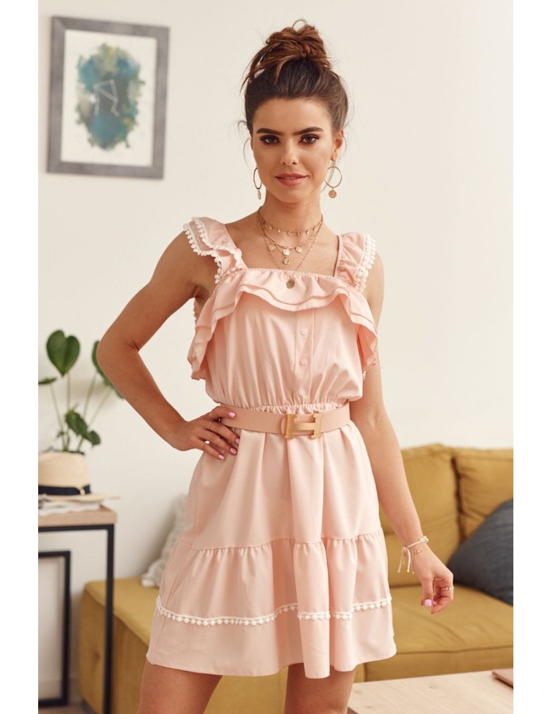 Rochie mini pudrata cu volane 258 - Magazin online - Boutique